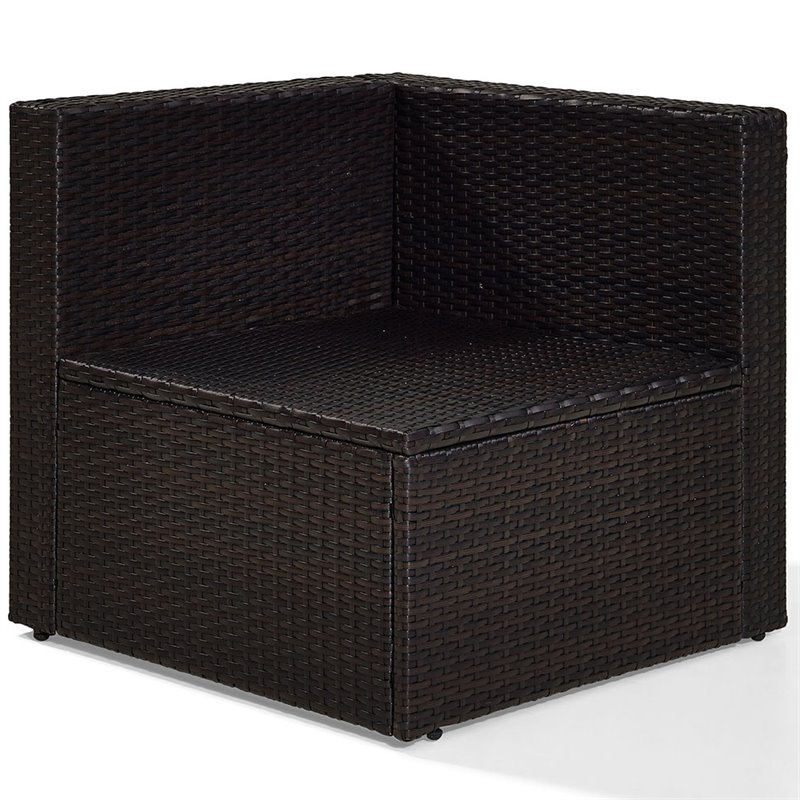 Pemberly Row Coastal Wicker Corner Patio Chair in Brown and Sand