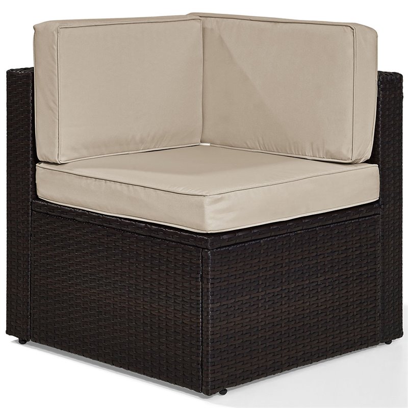 Pemberly Row Coastal Wicker Corner Patio Chair in Brown and Sand