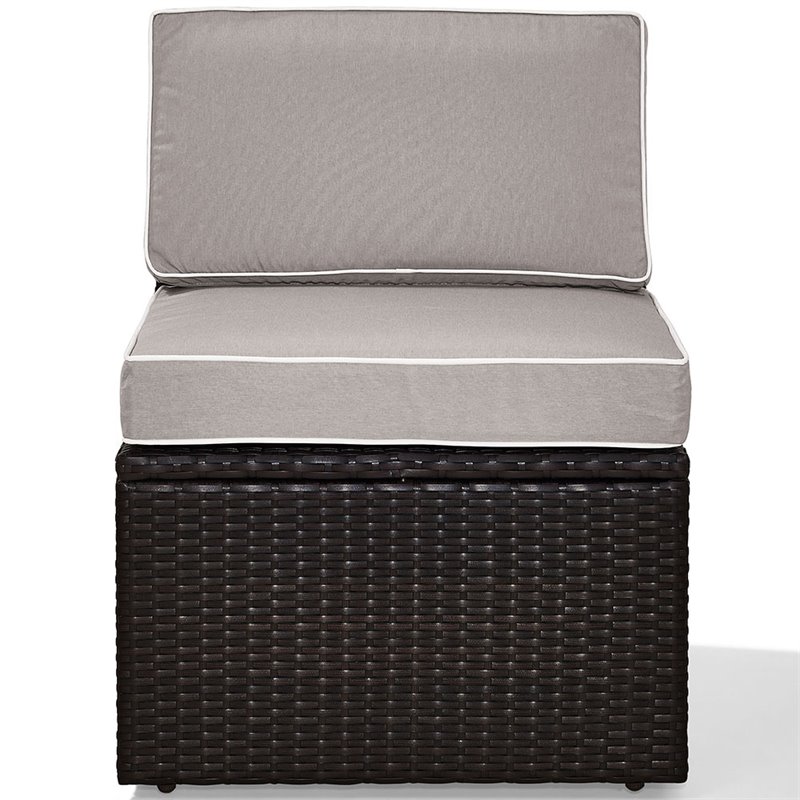 Pemberly Row Coastal Wicker Armless Patio Chair in Brown and Gary