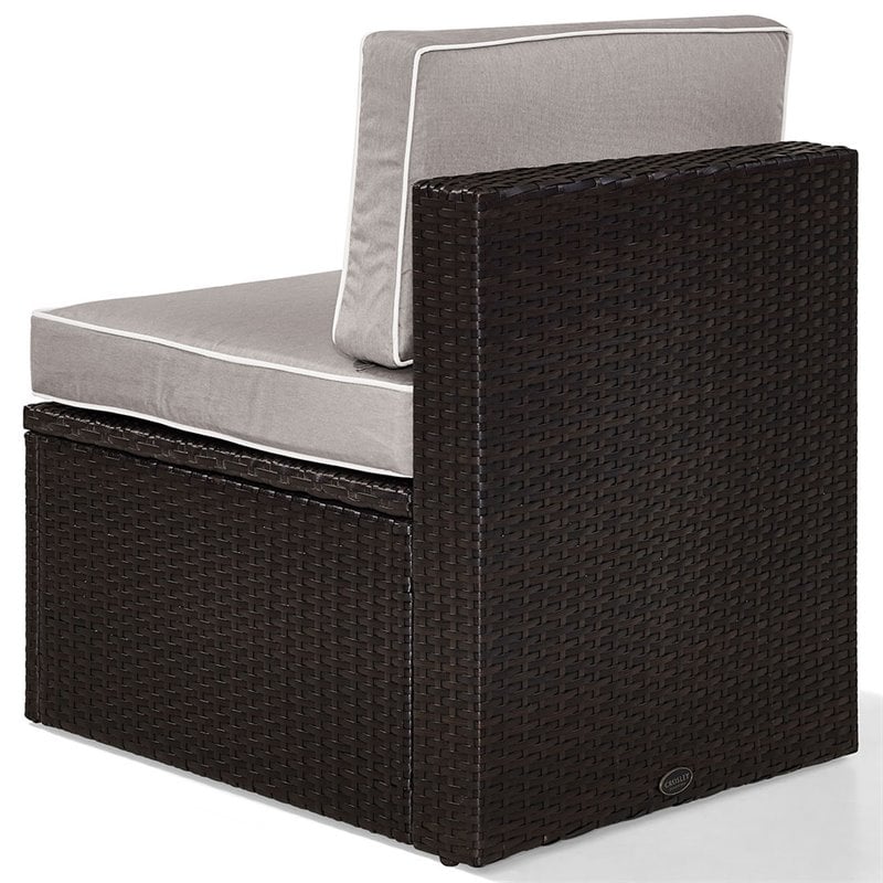 Pemberly Row Coastal Wicker Armless Patio Chair in Brown and Gary