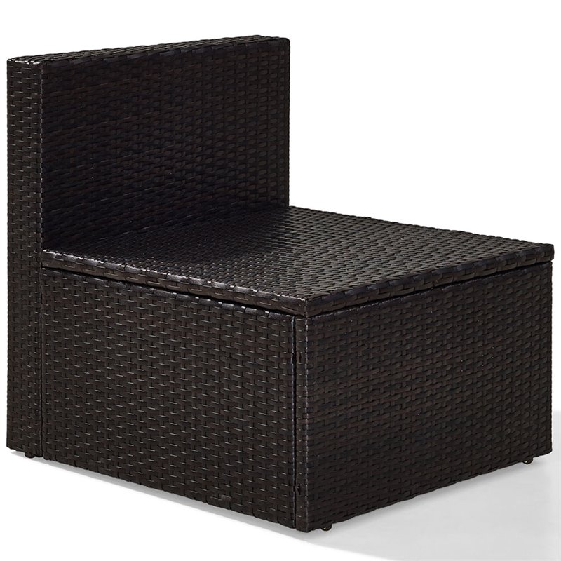 Pemberly Row Coastal Wicker Armless Patio Chair in Brown and Gary