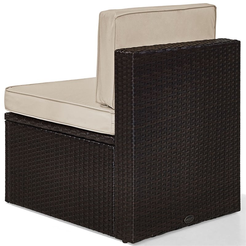 Pemberly Row Coastal Wicker Armless Patio Chair in Brown and Sand