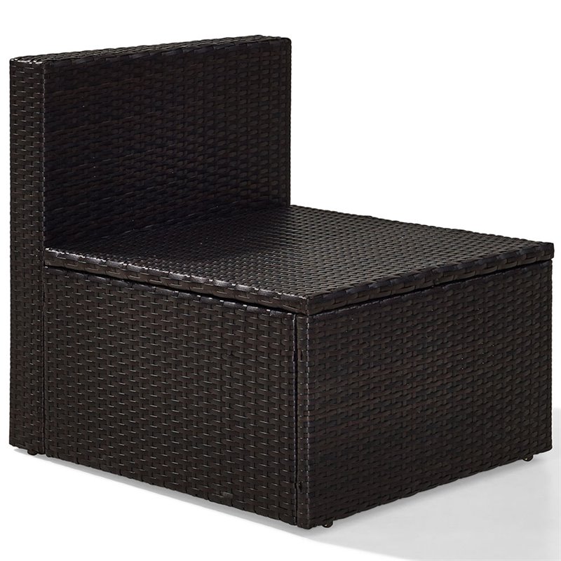 Pemberly Row Coastal Wicker Armless Patio Chair in Brown and Sand