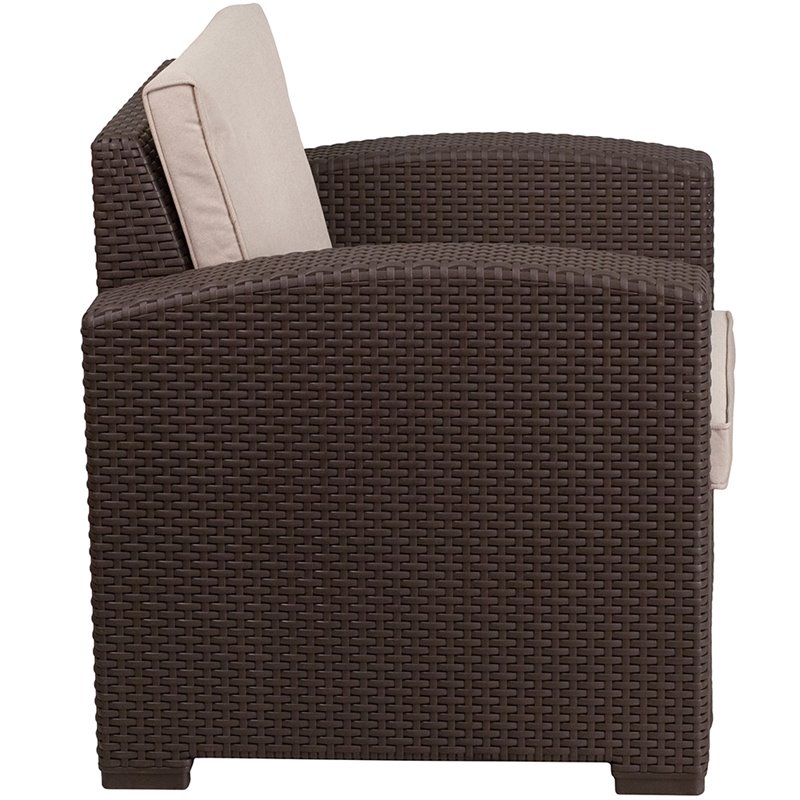 Pemberly Row Wicker Patio Chair in Chocolate Brown and Beige