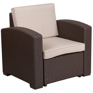Pemberly Row Wicker Patio Chair in Chocolate Brown and Beige