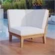 Pemberly Row Modern Wood Outdoor Teak Corner Chair in Natural/White