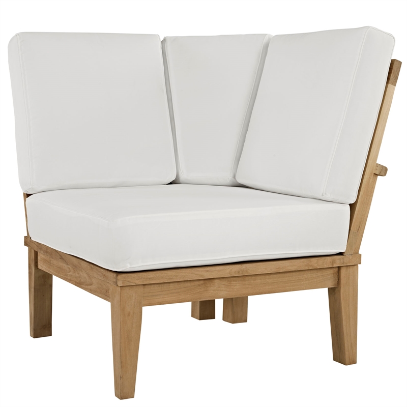 Pemberly Row Modern Wood Outdoor Teak Corner Chair in Natural/White