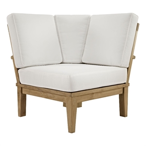 Pemberly Row Modern Wood Outdoor Teak Corner Chair in Natural/White