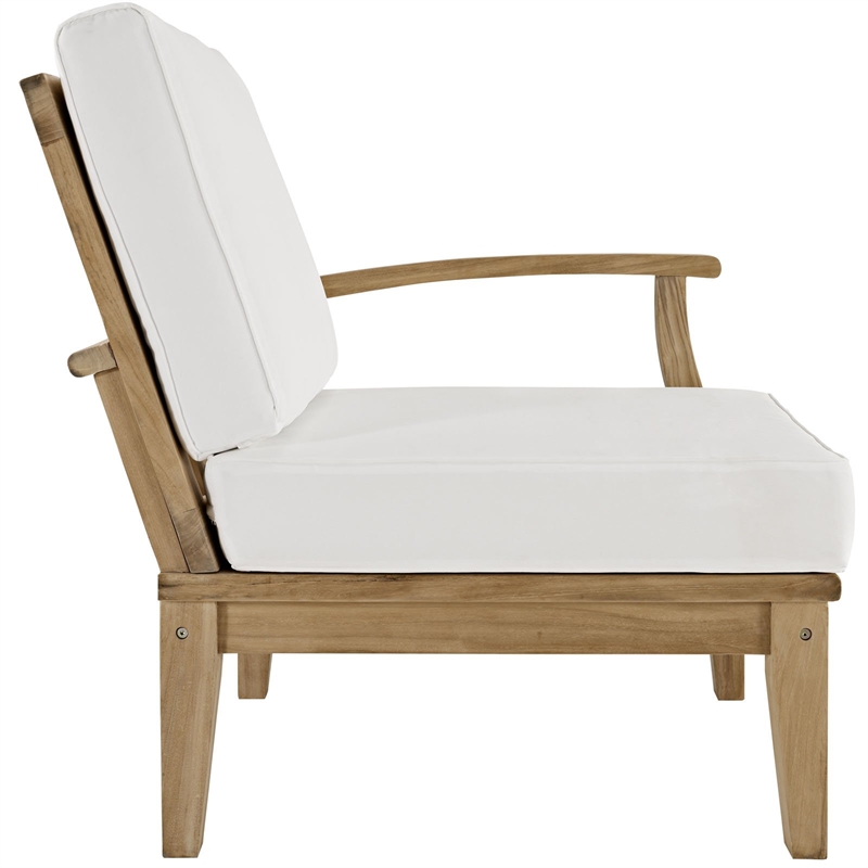 Pemberly Row Wood Outdoor Teak Right-Facing Chair in Natural/White