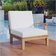 Pemberly Row Wood Outdoor Teak Right-Facing Chair in Natural/White