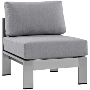 Pemberly Row Fabric Aluminum Outdoor Patio Armless Chair in Silver/Gray