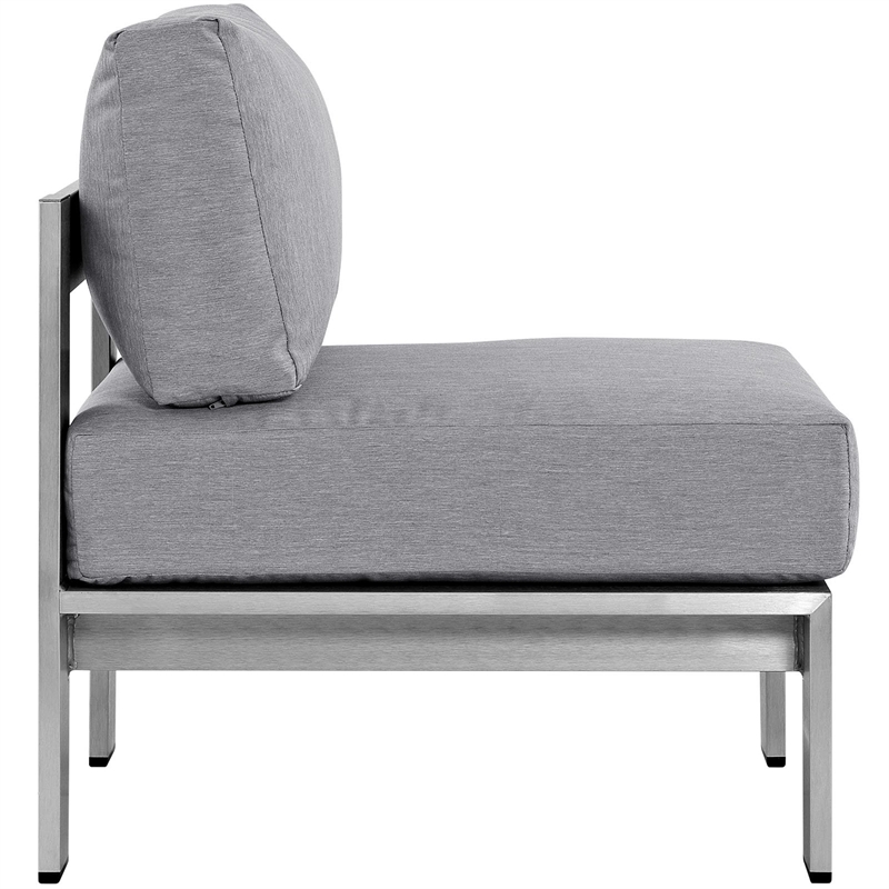 Pemberly Row Fabric Aluminum Outdoor Patio Armless Chair in Silver/Gray