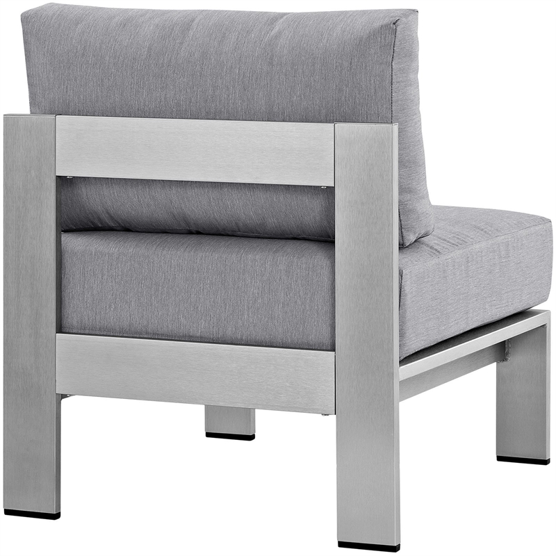 Pemberly Row Fabric Aluminum Outdoor Patio Armless Chair in Silver/Gray