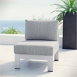 Pemberly Row Fabric Aluminum Outdoor Patio Armless Chair in Silver/Gray