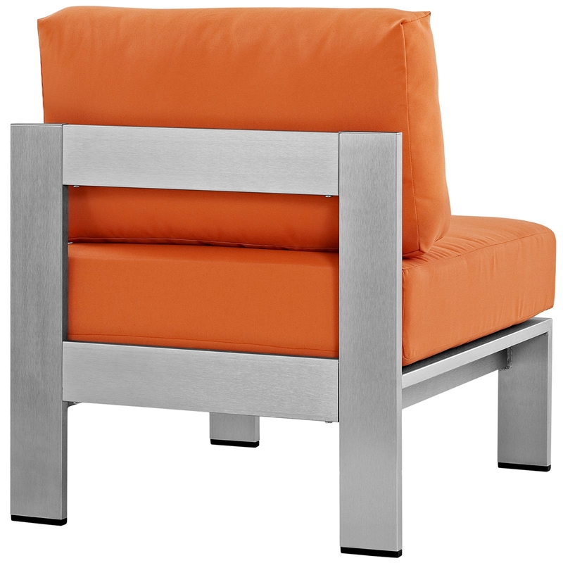 Pemberly Row Fabric Aluminum Outdoor Patio Armless Chair in Silver/Orange