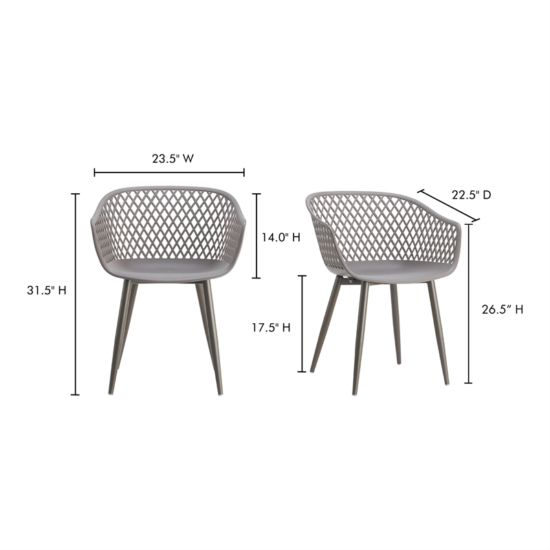 Pemberly Row Contemporary Plastic Outdoor Chairs in Grey (Set of 2)