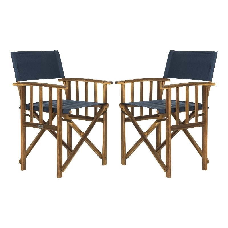 Pemberly Row Laguna Director Chairs in Natural & Navy (Set of 2)
