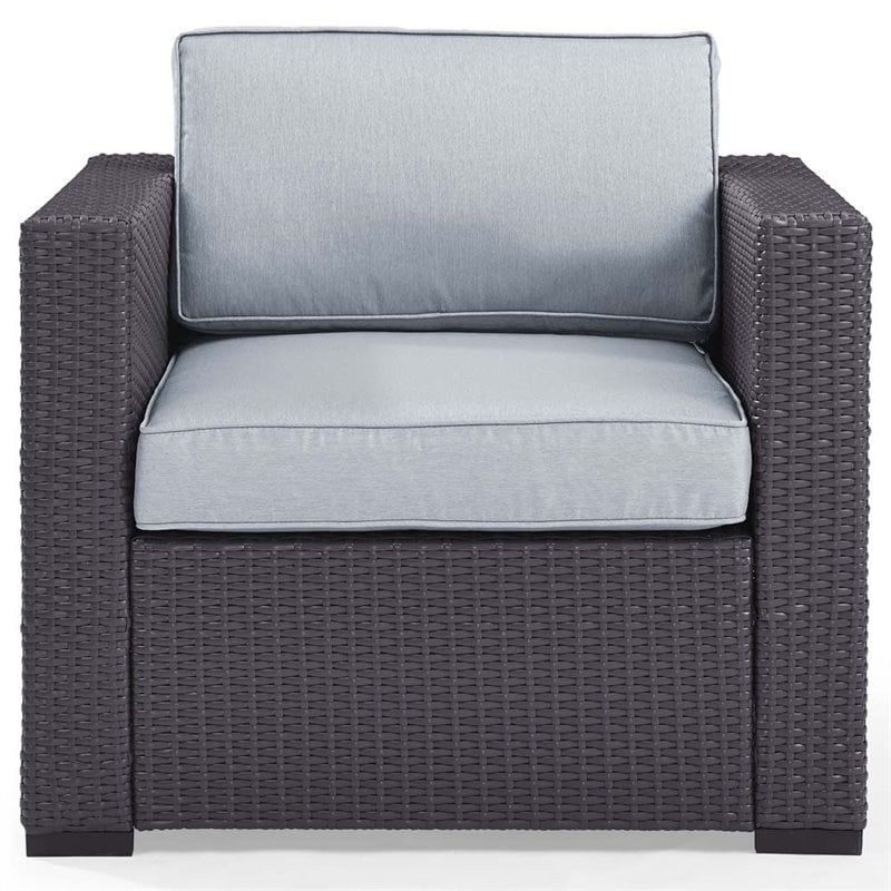 Pemberly Row Wicker / Rattan Patio Arm Chair in Brown and White