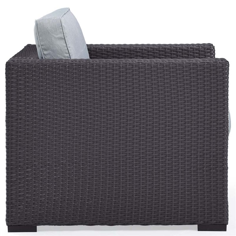 Pemberly Row Wicker / Rattan Patio Arm Chair in Brown and White