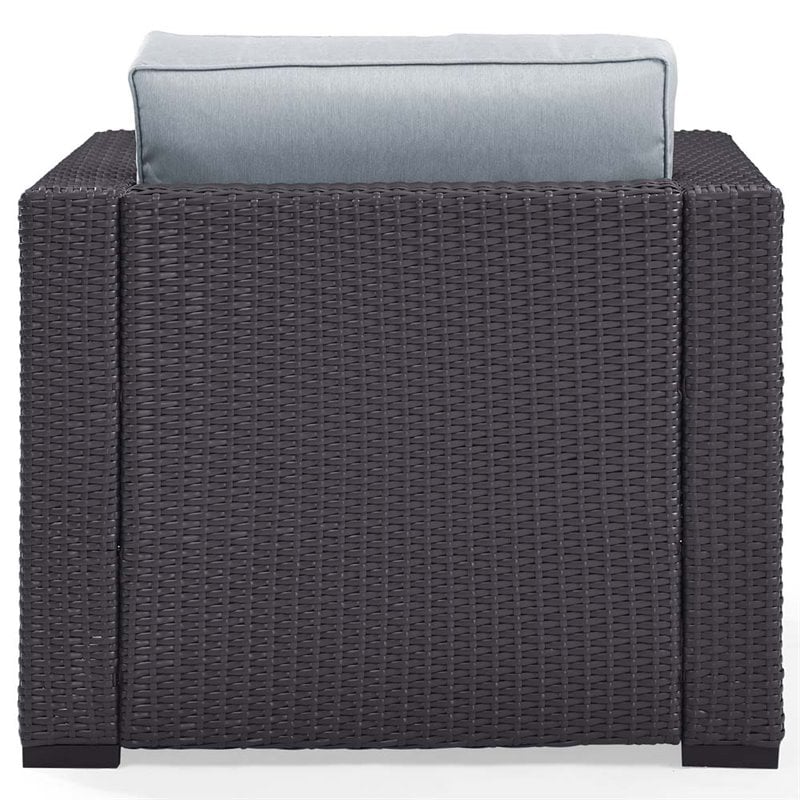 Pemberly Row Wicker / Rattan Patio Arm Chair in Brown and White