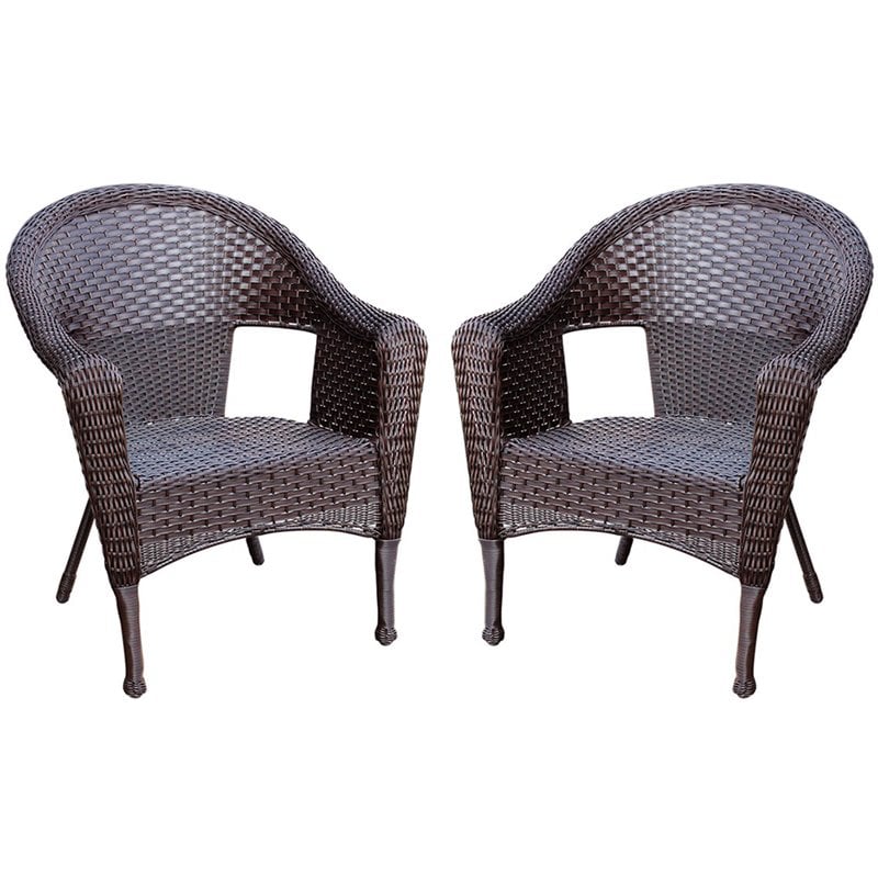 Pemberly Row Contemporary Resin Wicker Patio in Brown (Set of 2)