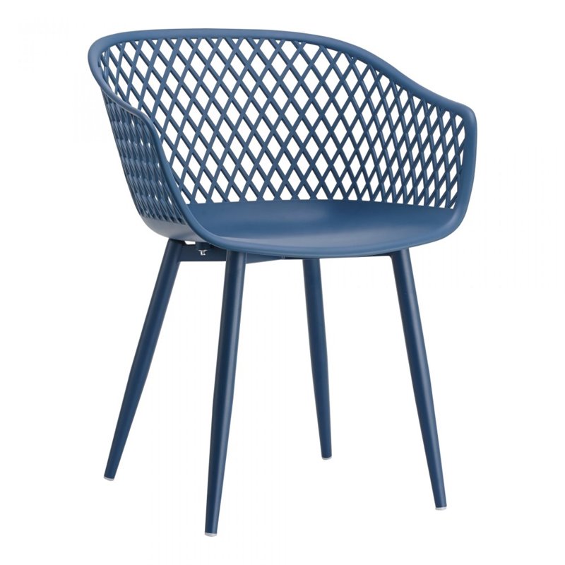 Pemberly Row Contemporary Plastic Outdoor Chairs in Blue (Set of 2)