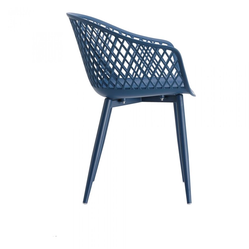 Pemberly Row Contemporary Plastic Outdoor Chairs in Blue (Set of 2)