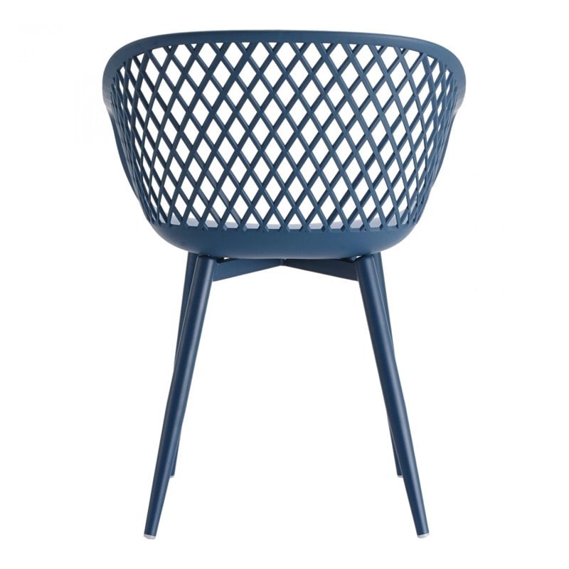 Pemberly Row Contemporary Plastic Outdoor Chairs in Blue (Set of 2)