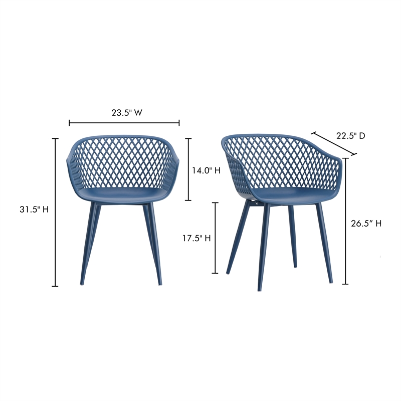Pemberly Row Contemporary Plastic Outdoor Chairs in Blue (Set of 2)