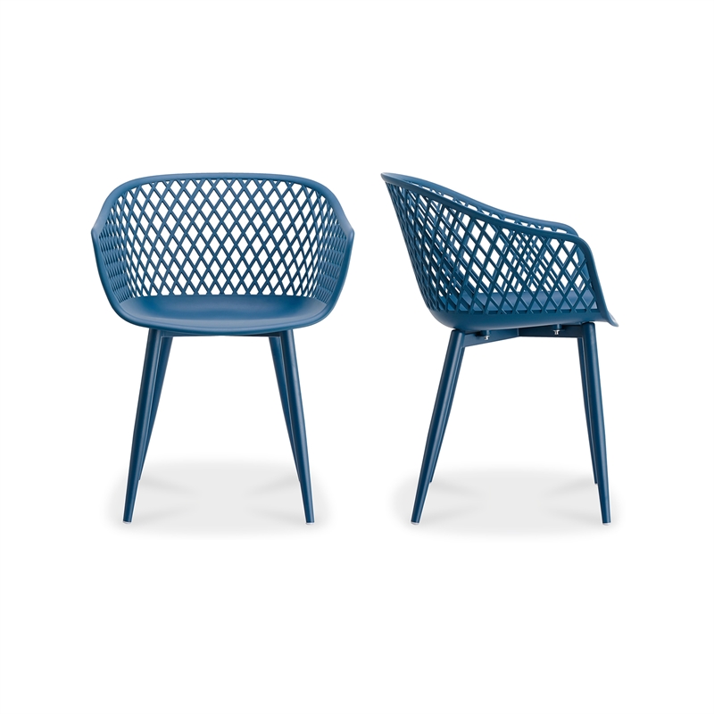 Pemberly Row Contemporary Plastic Outdoor Chairs in Blue (Set of 2)