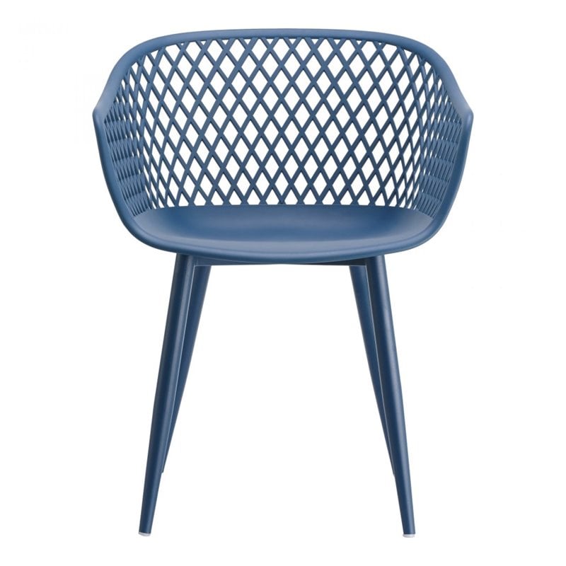 Pemberly Row Contemporary Plastic Outdoor Chairs in Blue (Set of 2)