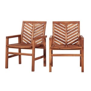 Pemberly Row Contemporary Outdoor Wood Patio Chairs in Brown (Set of 2)