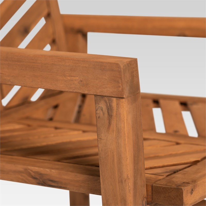 Pemberly Row Contemporary Outdoor Wood Patio Chairs in Brown (Set of 2)