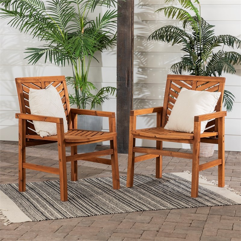 Pemberly Row Contemporary Outdoor Wood Patio Chairs in Brown (Set of 2)