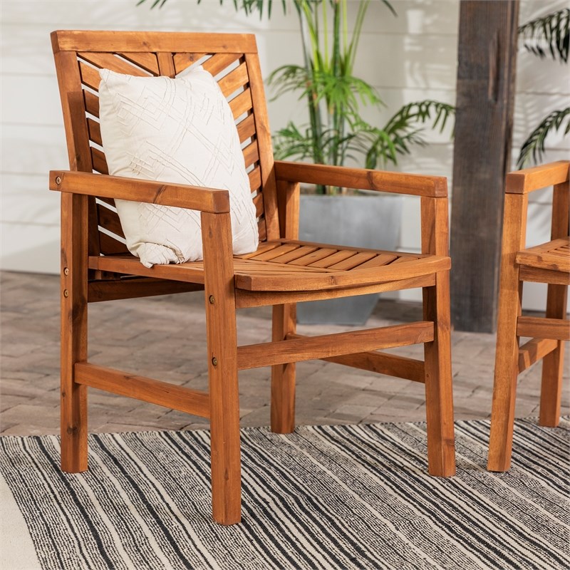 Pemberly Row Contemporary Outdoor Wood Patio Chairs in Brown (Set of 2)