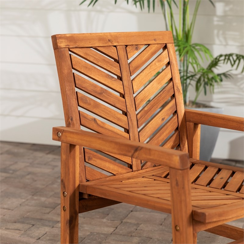 Pemberly Row Contemporary Outdoor Wood Patio Chairs in Brown (Set of 2)
