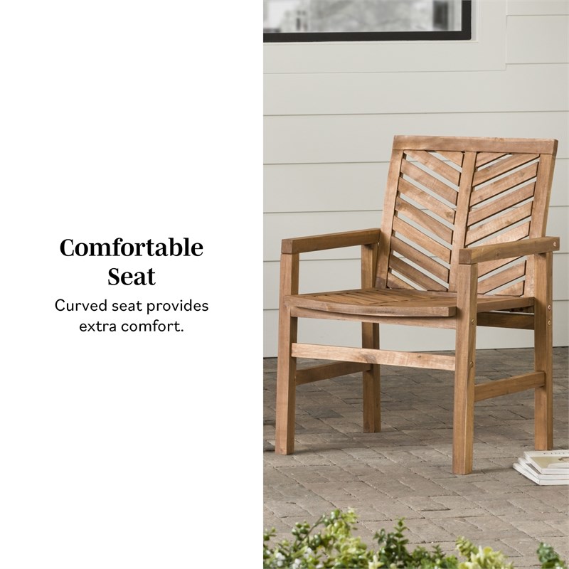 Pemberly Row Contemporary Outdoor Wood Patio Chairs in Brown (Set of 2)