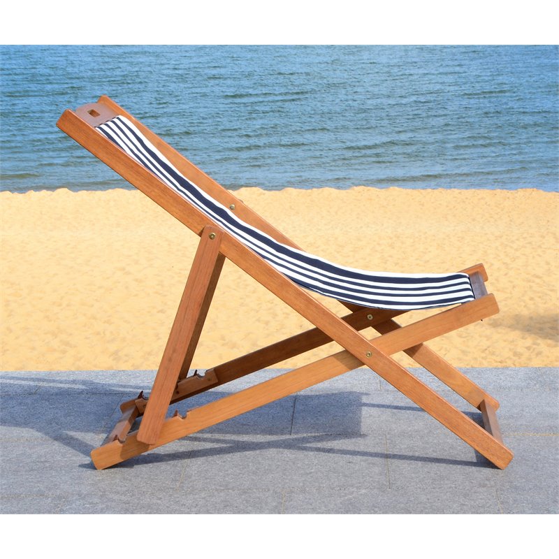 Pemberly Row Eucalyptus Wood Outdoor Sling Chair in Black/White (Set of 2)