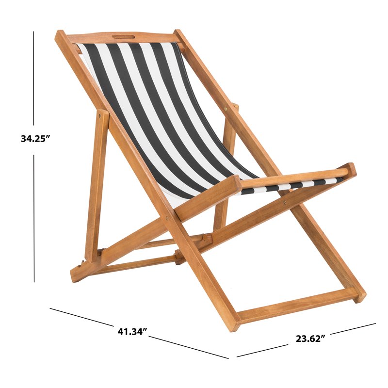 Pemberly Row Eucalyptus Wood Outdoor Sling Chair in Black/White (Set of 2)