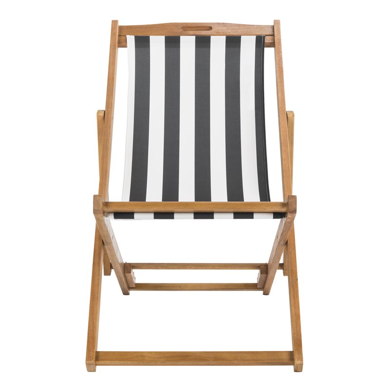 Pemberly Row Eucalyptus Wood Outdoor Sling Chair in Black/White (Set of 2)
