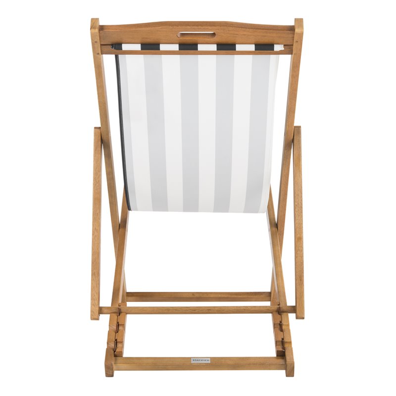 Pemberly Row Eucalyptus Wood Outdoor Sling Chair in Black/White (Set of 2)