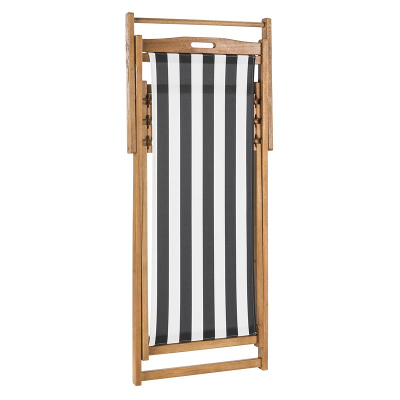 Pemberly Row Eucalyptus Wood Outdoor Sling Chair in Black/White (Set of 2)