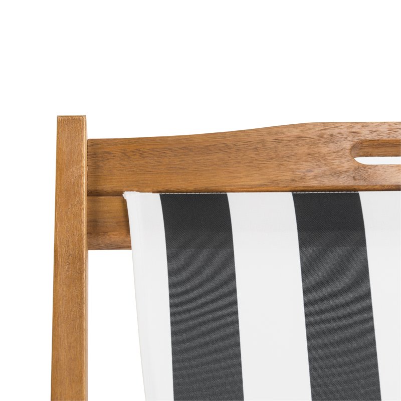 Pemberly Row Eucalyptus Wood Outdoor Sling Chair in Black/White (Set of 2)