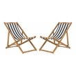 Pemberly Row Eucalyptus Wood Outdoor Sling Chair in Black/White (Set of 2)