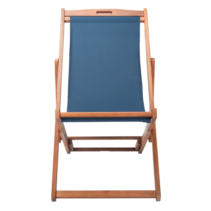 Pemberly Row Eucalyptus Wood/Polyester Sling Chair in Natural/Navy (Set of 2)