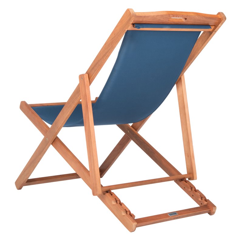 Pemberly Row Eucalyptus Wood/Polyester Sling Chair in Natural/Navy (Set of 2)