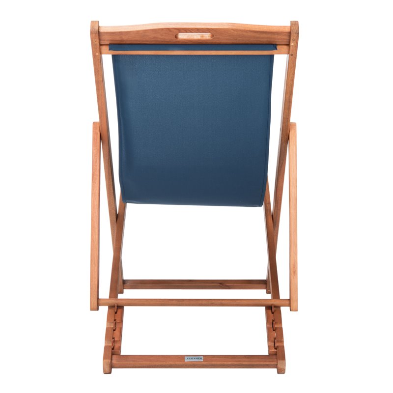 Pemberly Row Eucalyptus Wood/Polyester Sling Chair in Natural/Navy (Set of 2)