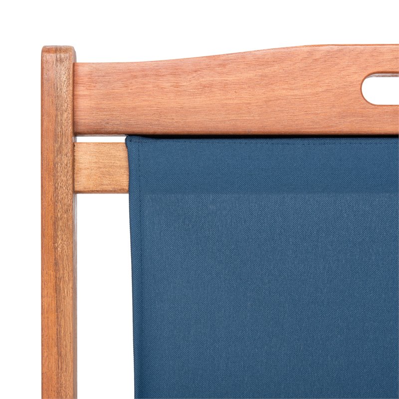 Pemberly Row Eucalyptus Wood/Polyester Sling Chair in Natural/Navy (Set of 2)