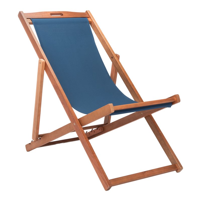 Pemberly Row Eucalyptus Wood/Polyester Sling Chair in Natural/Navy (Set of 2)