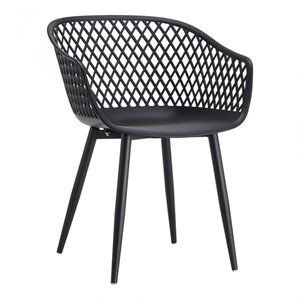 Pemberly Row Contemporary Plastic Outdoor Chairs in Black (Set of 2)